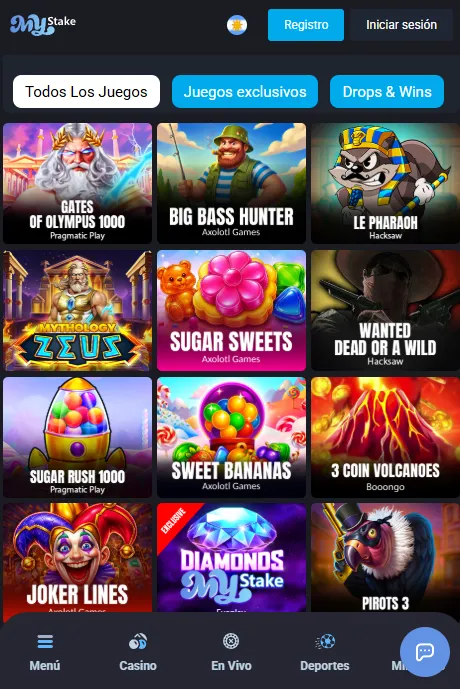 Juegos de casino MyStake en móvil