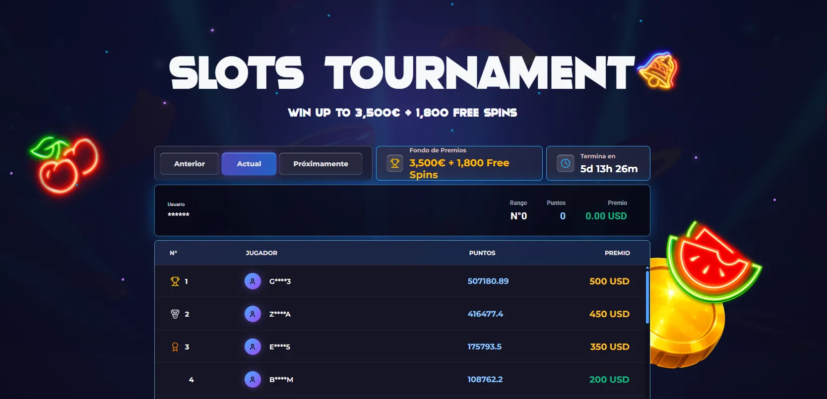 Leaderboard de torneos MyStake Casino y recompensas