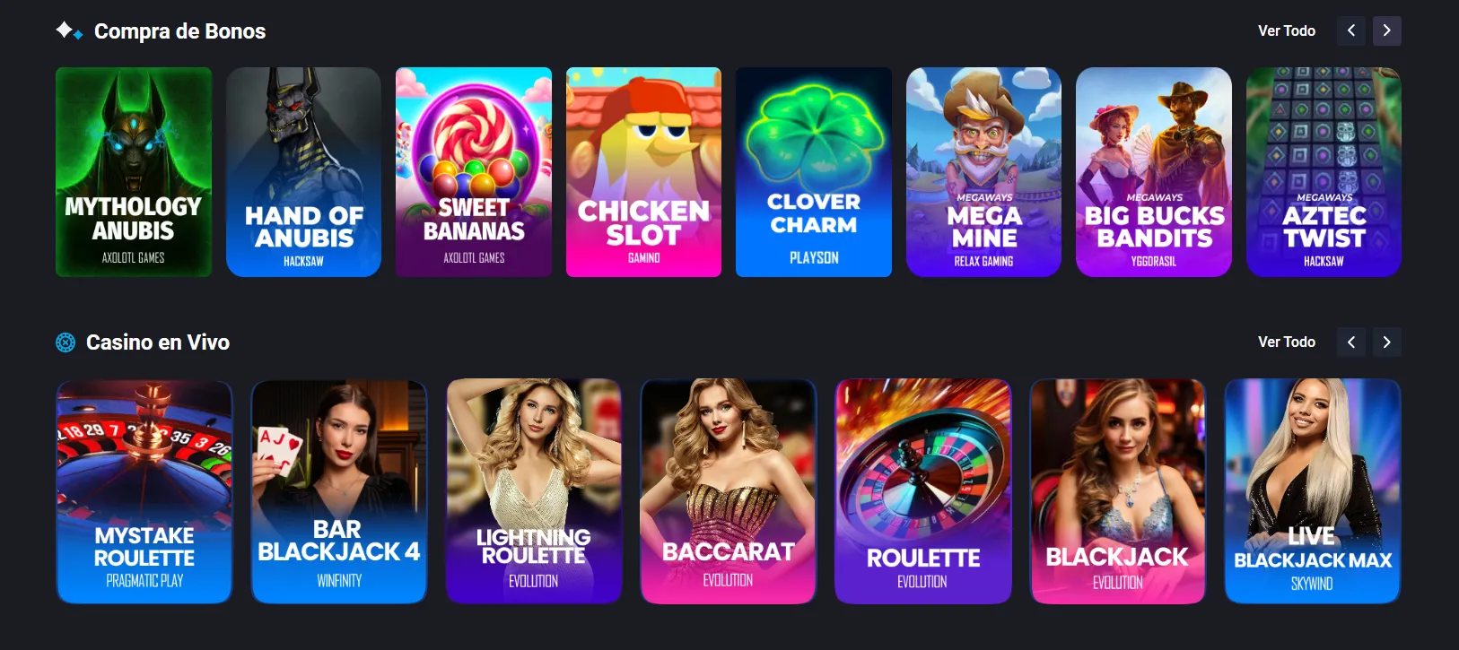 Juegos de casino y casino en vivo de MyStake