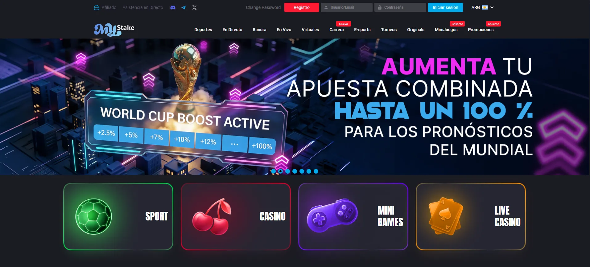 Lobby de MyStake con casino y apuestas deportivas