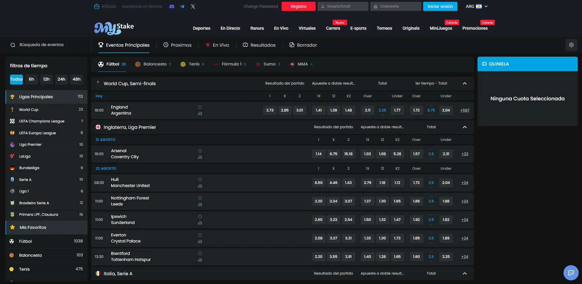 Sportsbook de MyStake y mercados de apuesta
