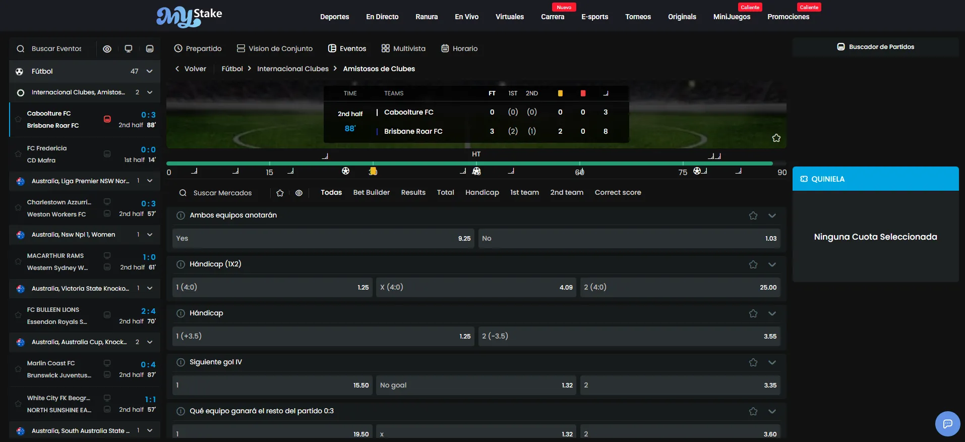 Apuestas en vivo MyStake y cuotas in-play