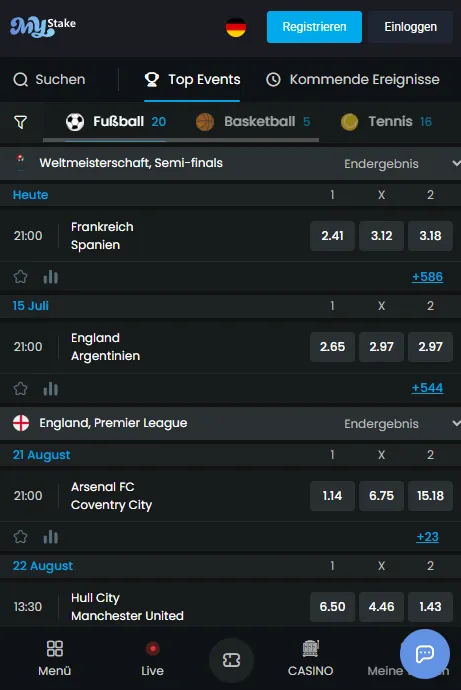 MyStake Sportwetten mobil