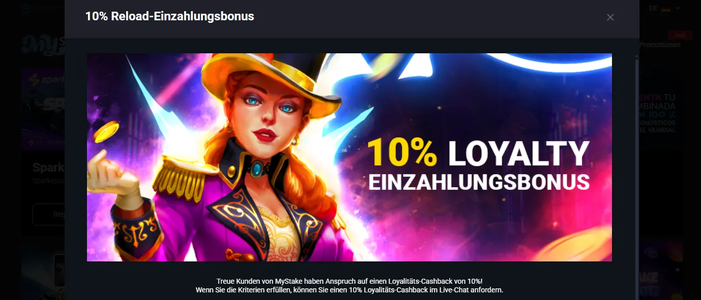 MyStake Treue-Cashback-Bonus