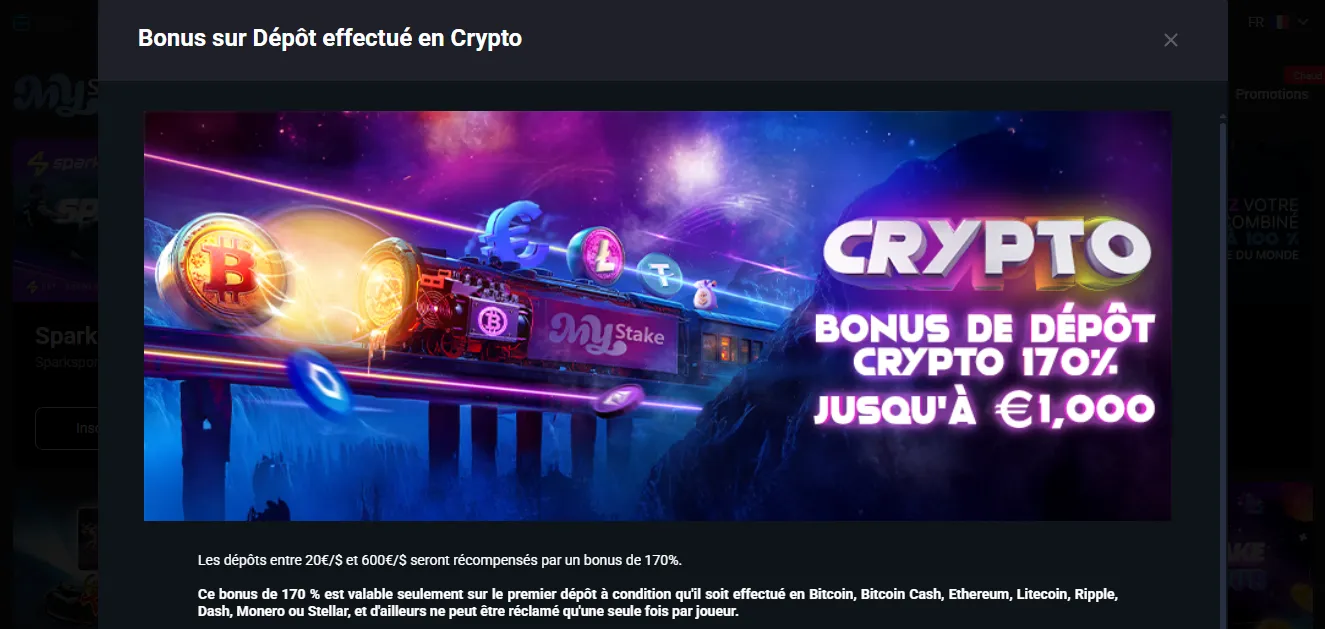 Bonus crypto et remboursement MyStake