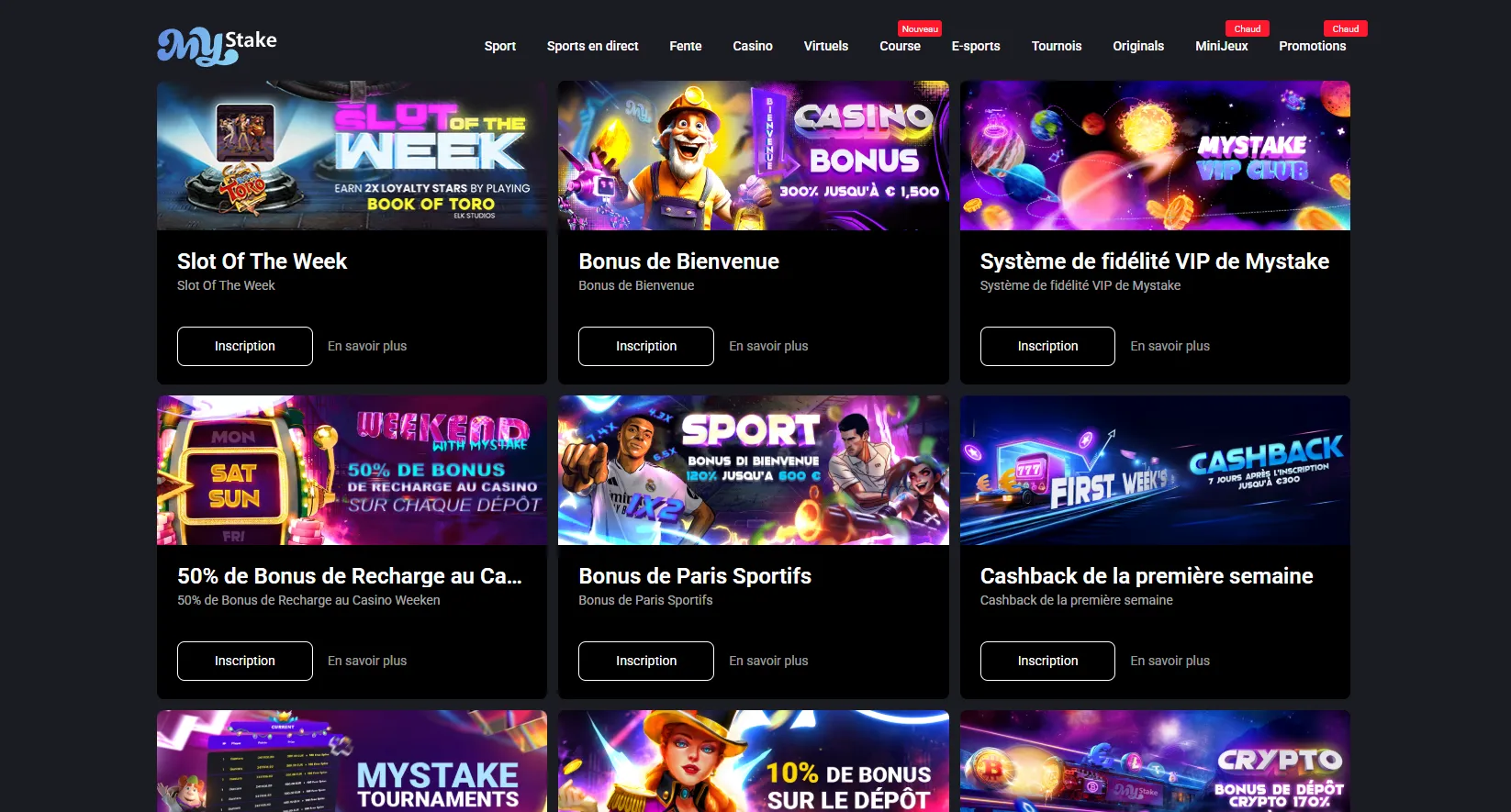 Bonus MyStake avec casino sport crypto remboursement VIP et tournois