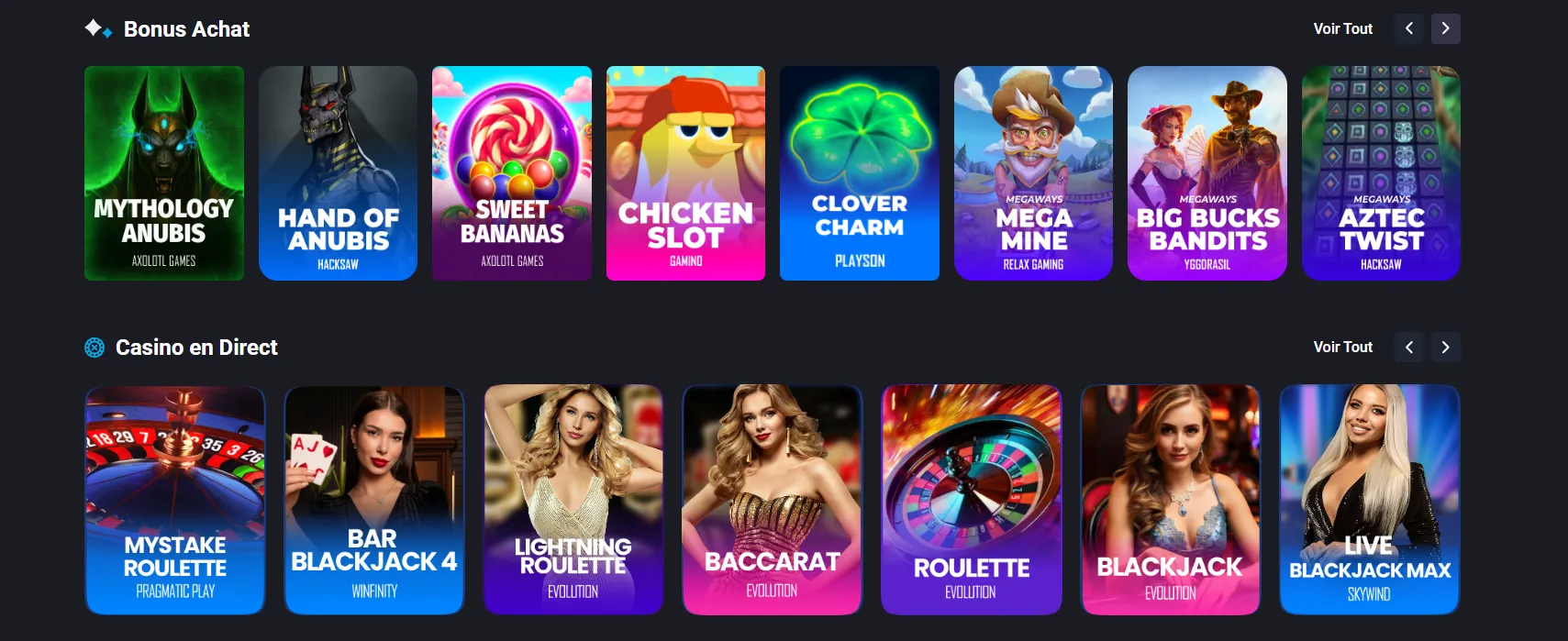 Jeux casino MyStake et casino en direct