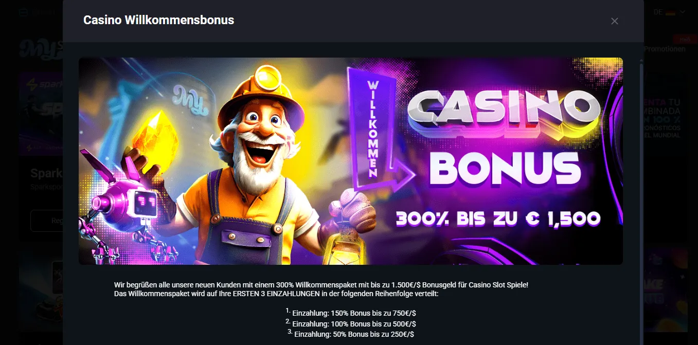 MyStake Casino-Willkommensbonus und Slot-Angebote