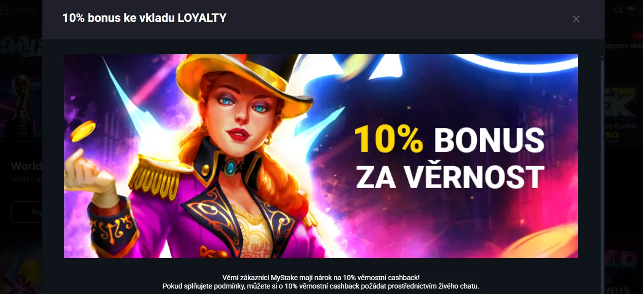 Věrnostní cashback bonus MyStake