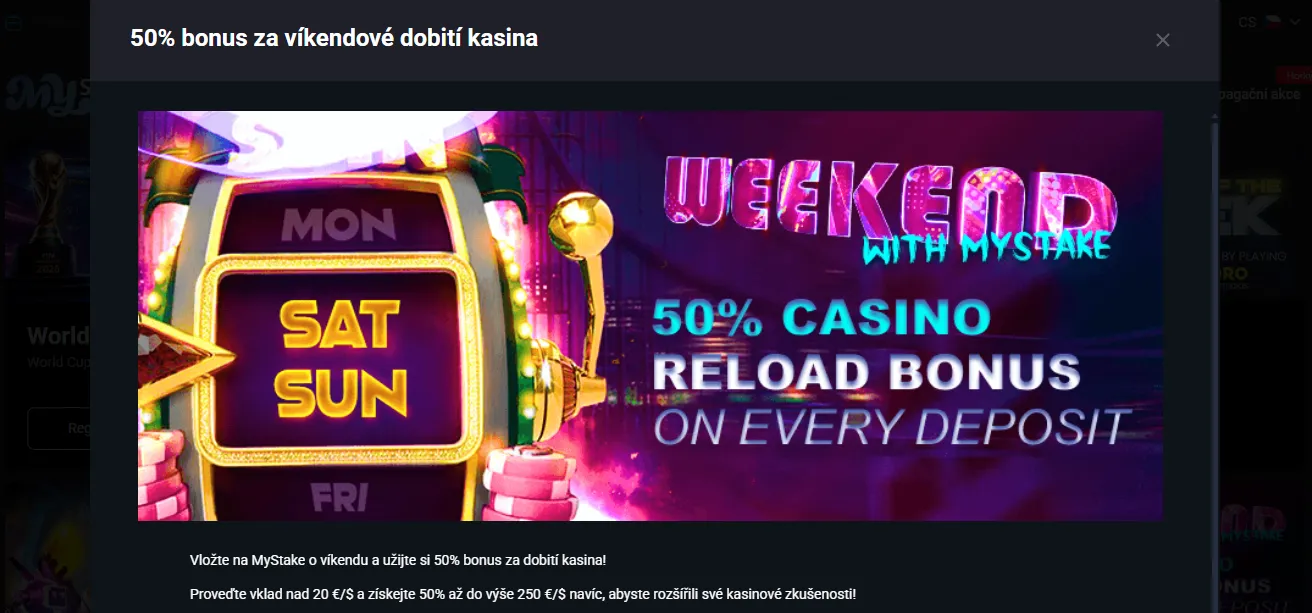 Víkendový reload bonus MyStake