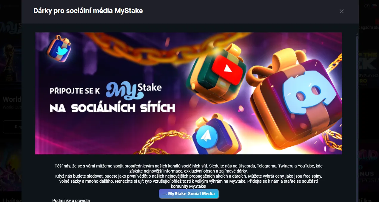 Bonusy a soutěže MyStake na sociálních sítích