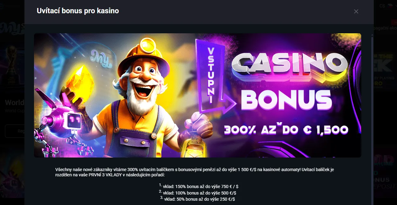 Casino uvítací bonus MyStake a nabídky pro sloty