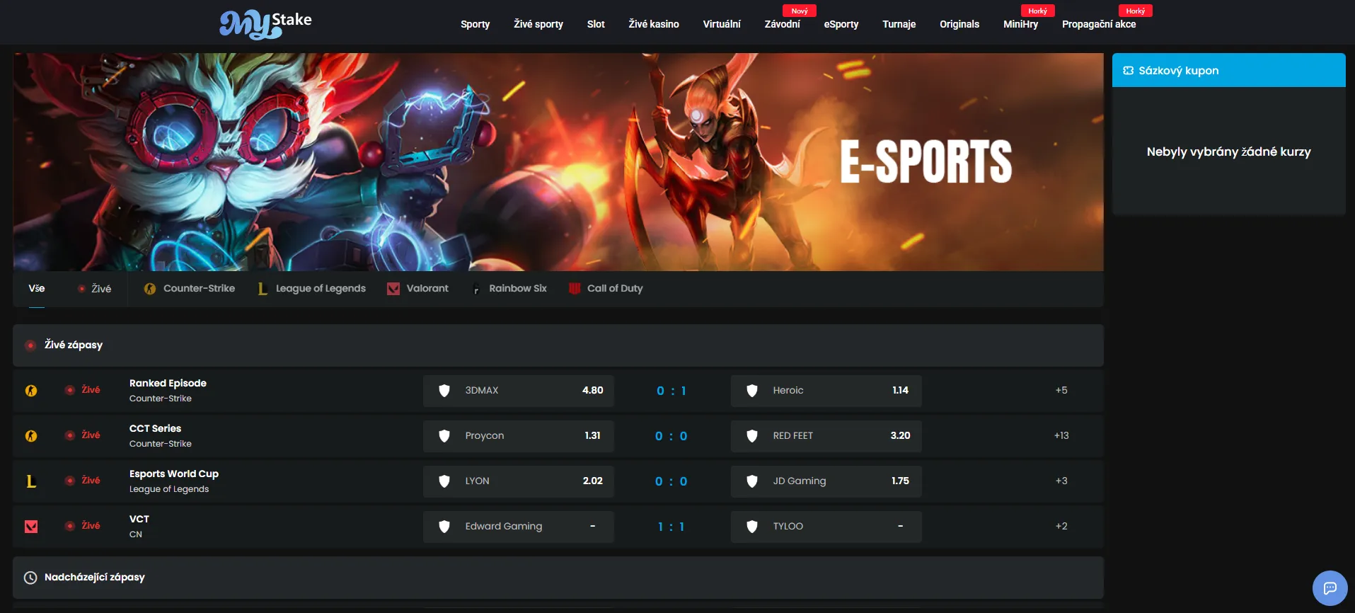 Esportovní sázkové trhy MyStake