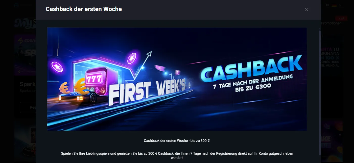 MyStake Cashback-Angebot der ersten Woche