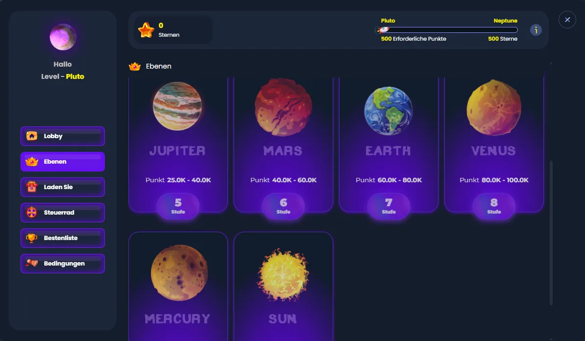 MyStake VIP Galaxy Stars und Level