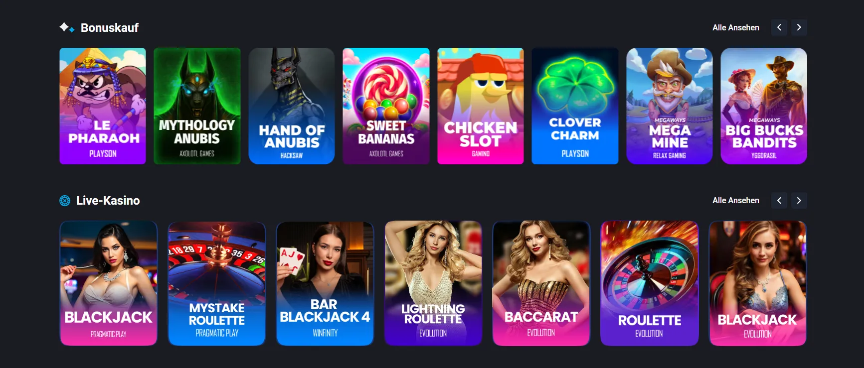 MyStake Casino-Spiele und Live-Casino