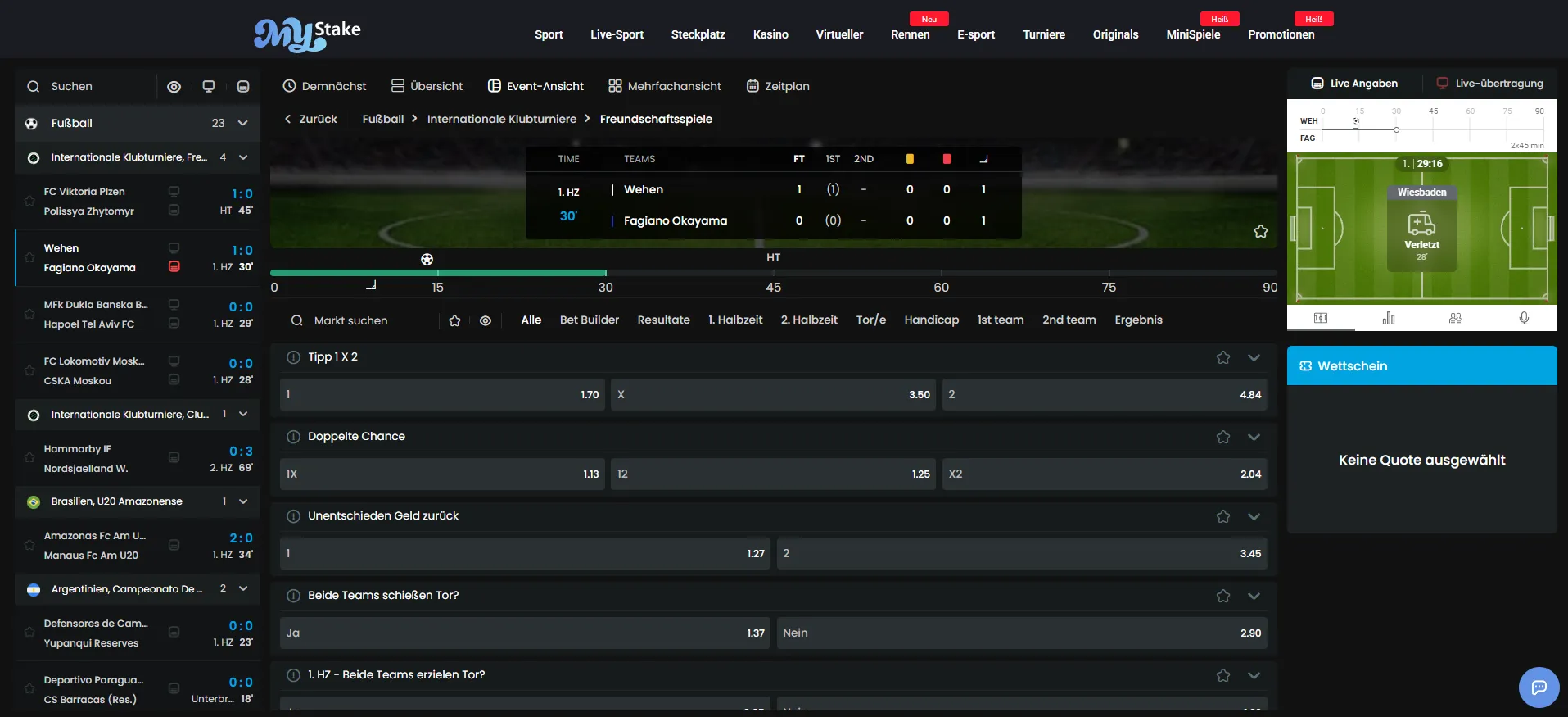MyStake Live-Wetten und In-Play-Quoten