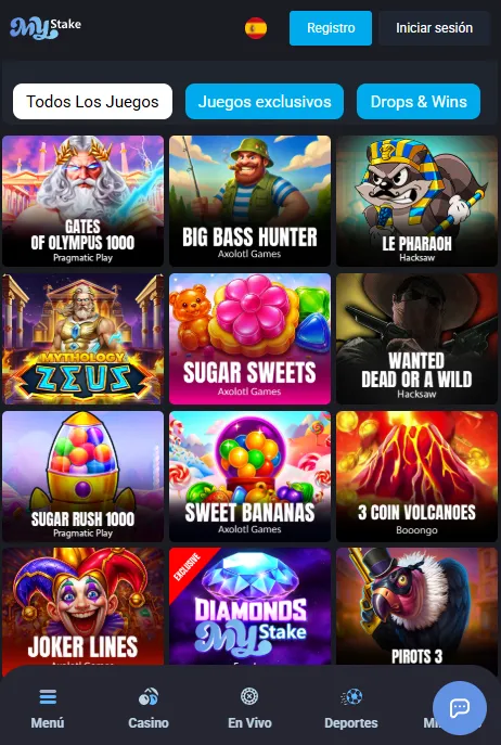 Juegos de casino MyStake en móvil