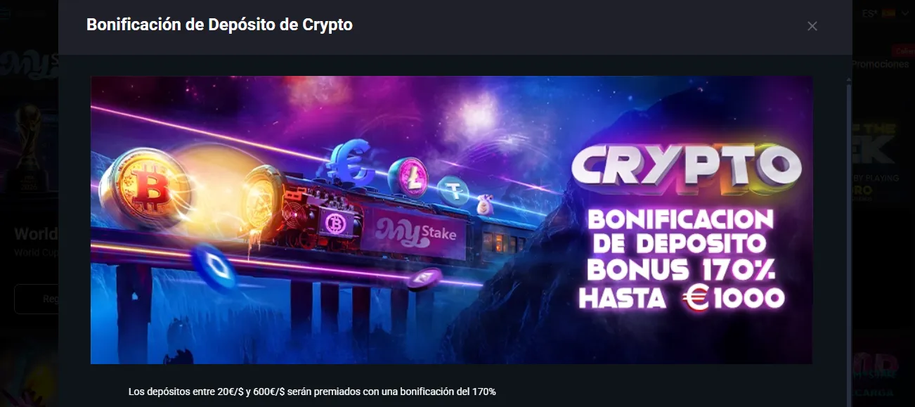 Bono cripto MyStake y cashback