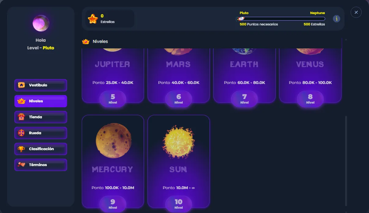 MyStake VIP Galaxy Stars y niveles