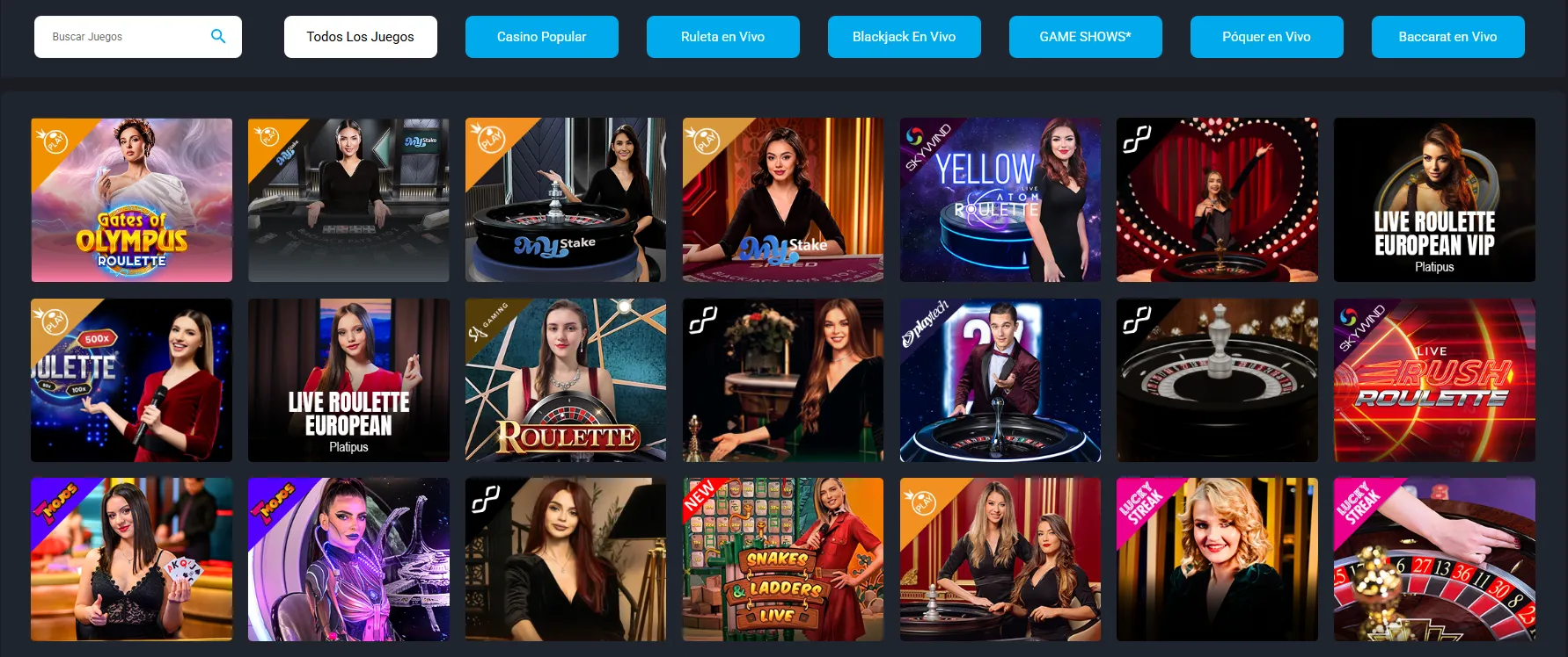 Mesas de casino en vivo y juegos de casino MyStake