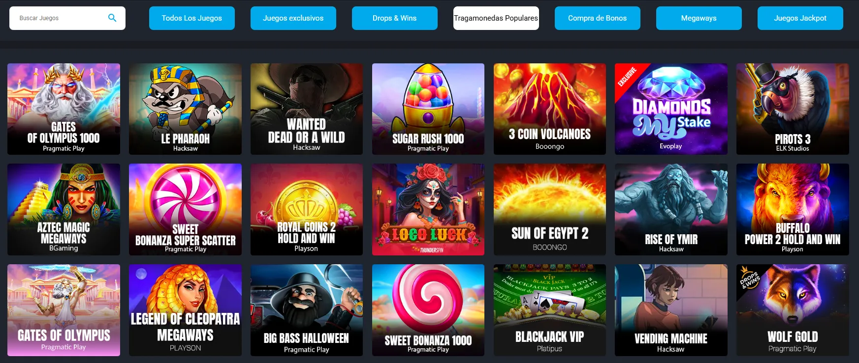 Lobby de slots y juegos destacados de MyStake