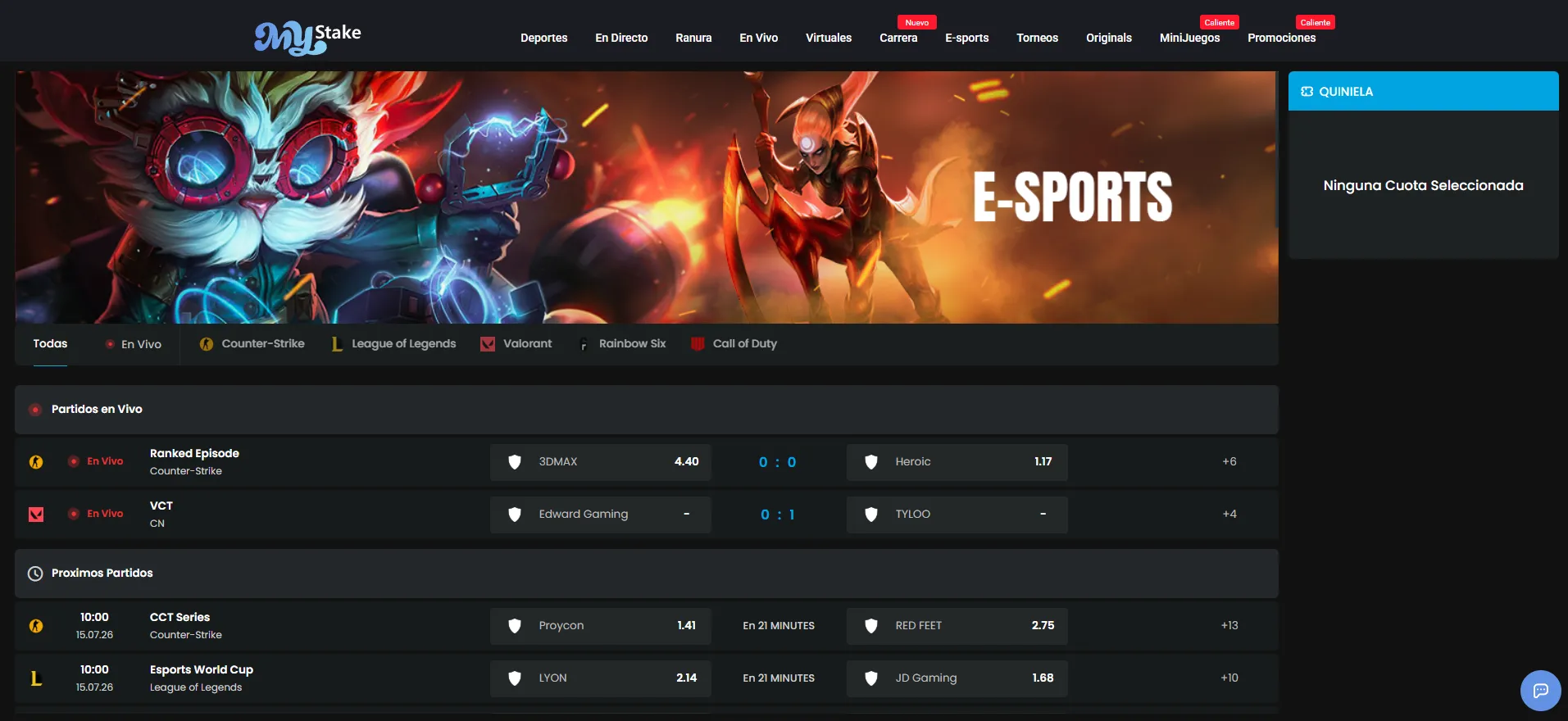 Mercados de esports MyStake