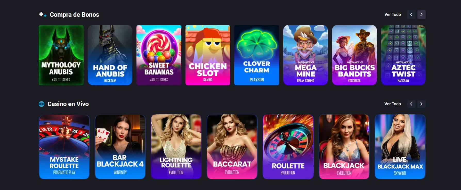 Juegos de casino y casino en vivo de MyStake