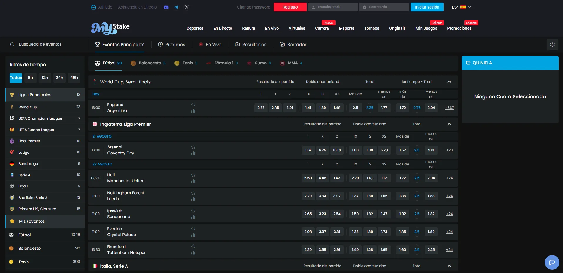 Sportsbook de MyStake y mercados de apuesta