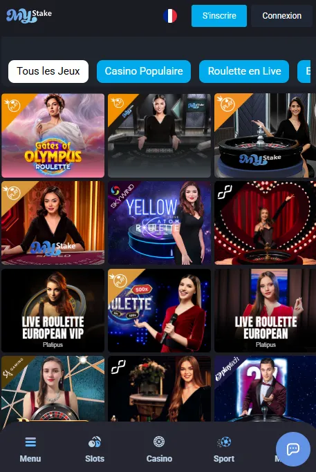 Jeux casino MyStake sur mobile