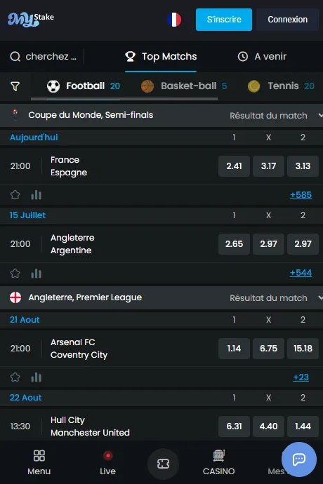 Sport MyStake sur mobile