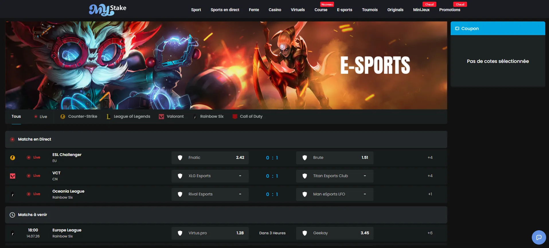 Marchés de paris e-sport MyStake