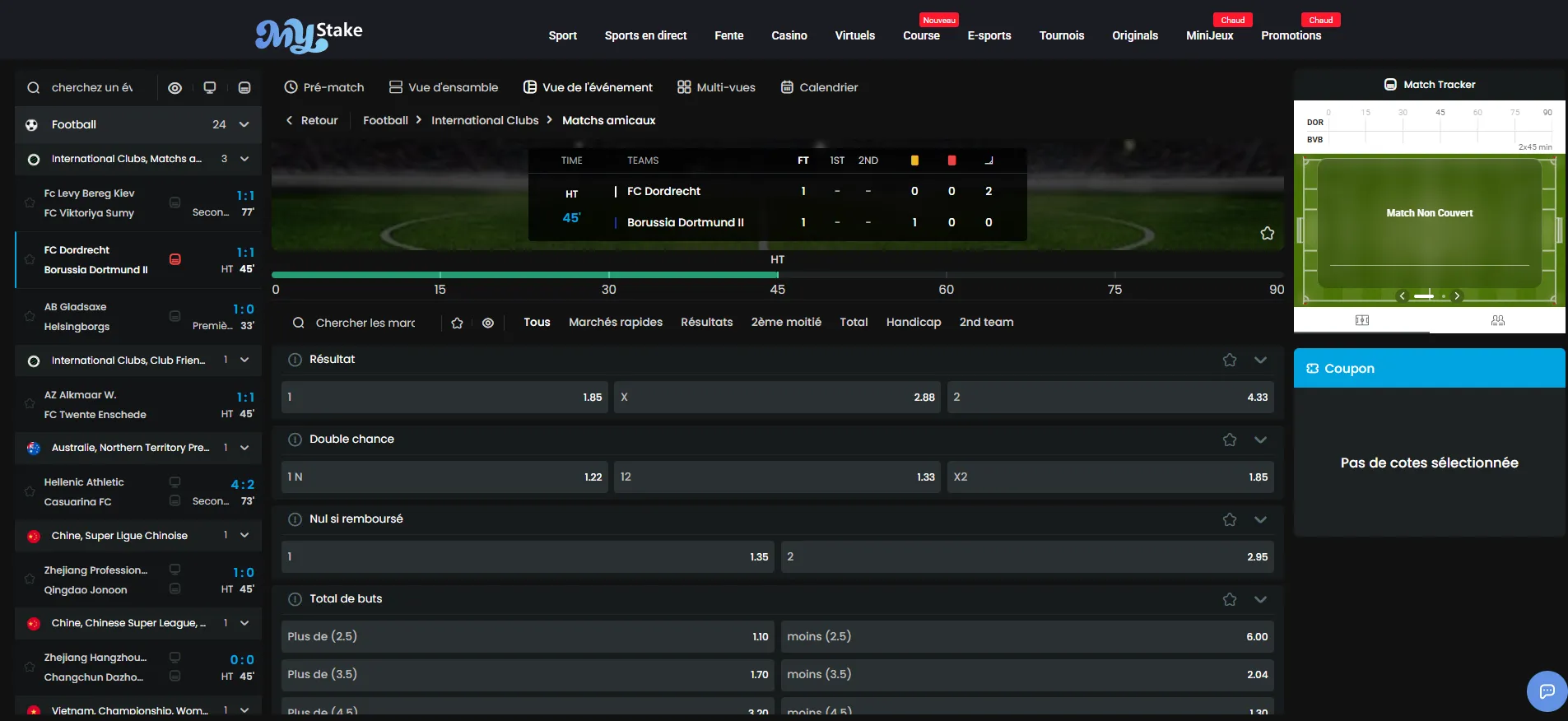 Sports en direct MyStake et cotes en jeu