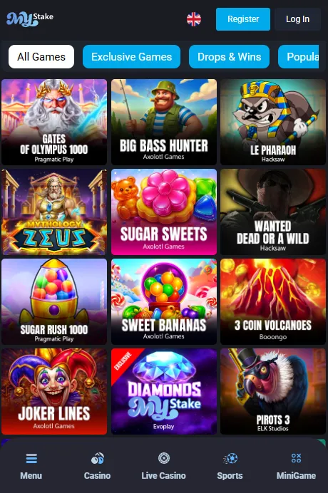 MyStake casino mobile games