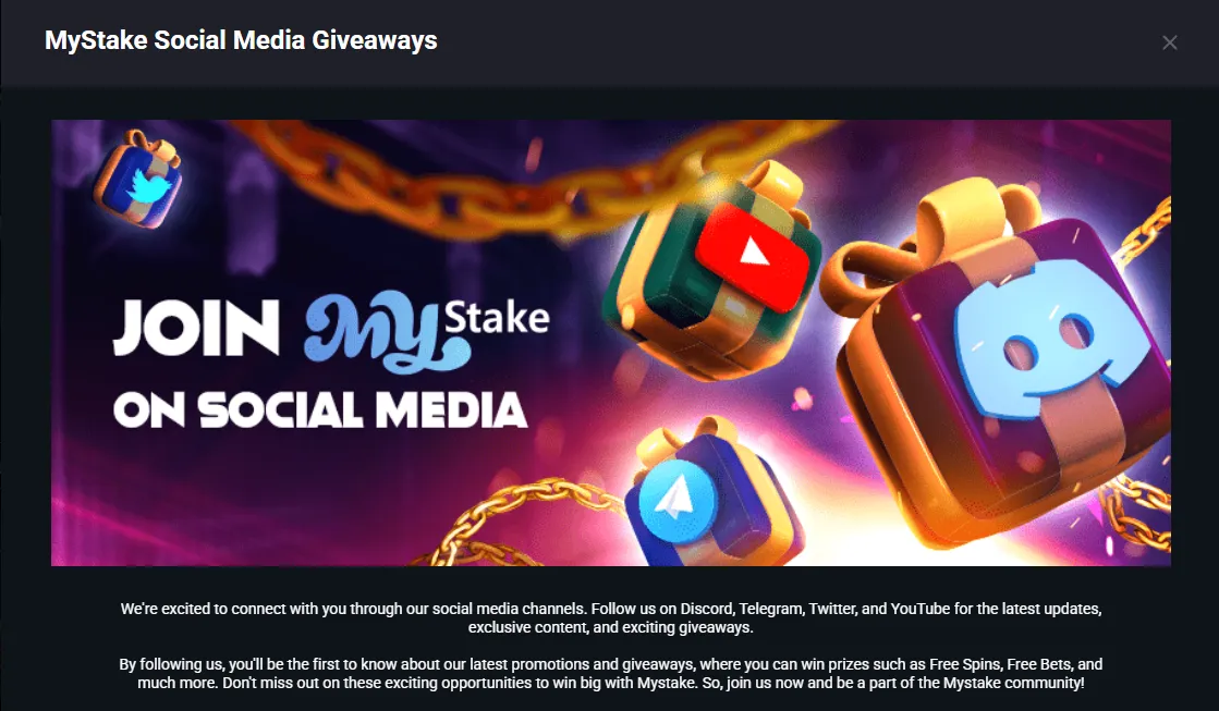 MyStake social media bonuses and giveaways