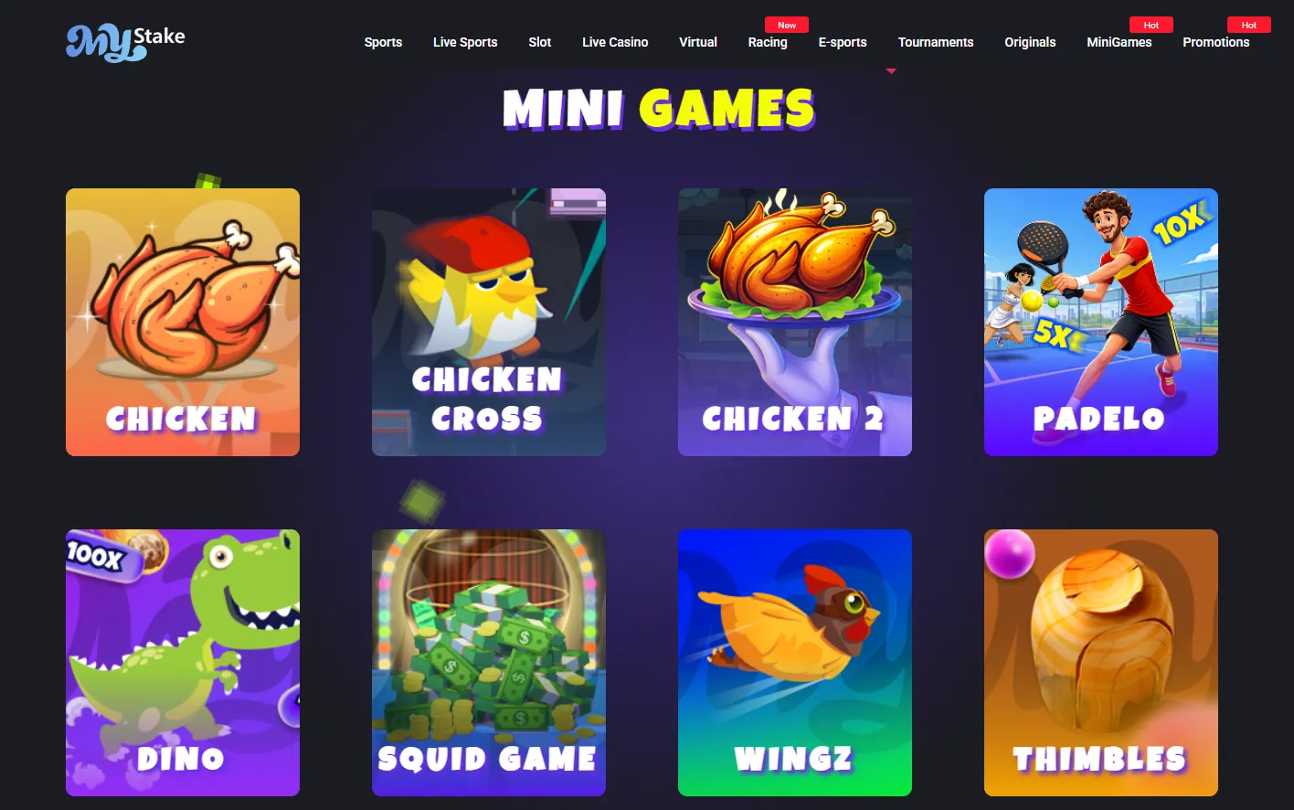MyStake mini-games and original-style casino games