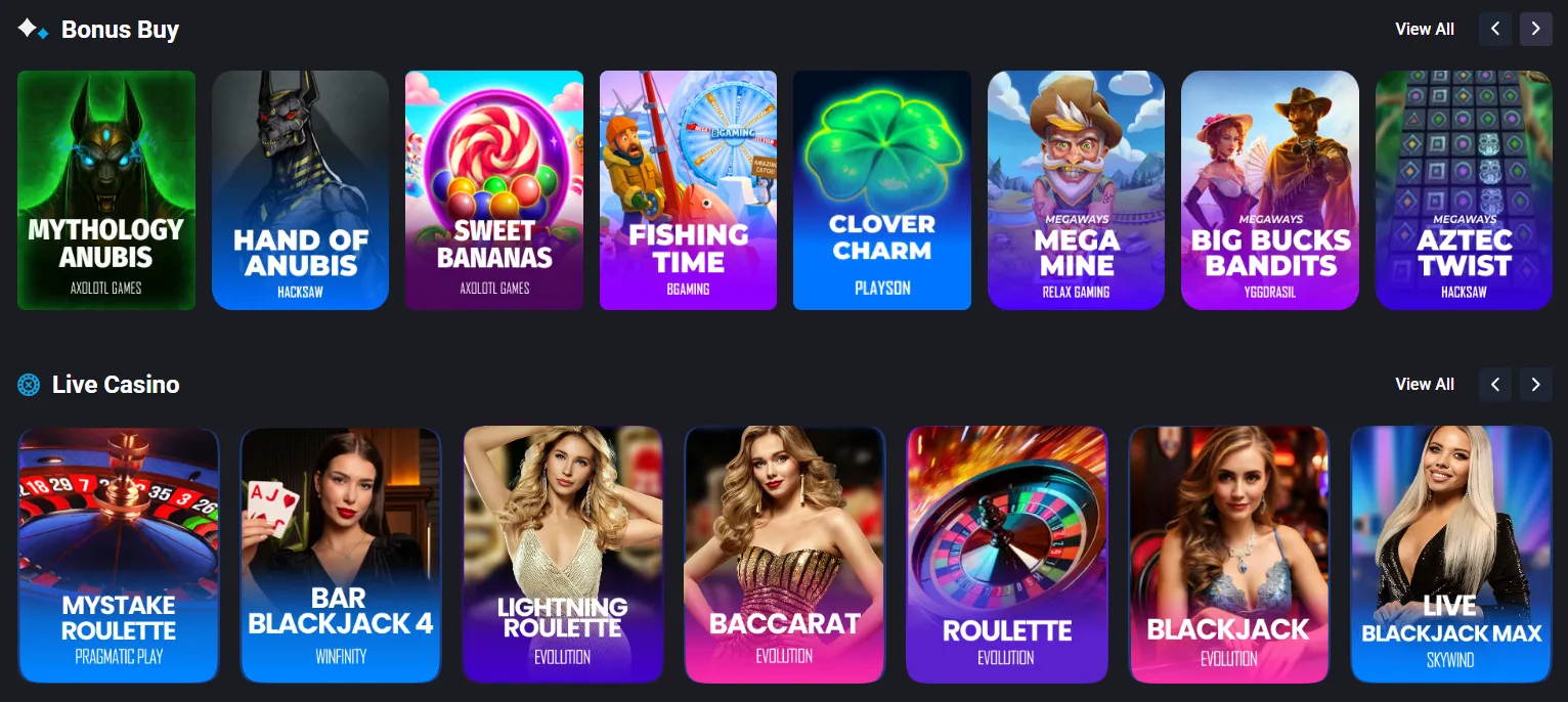 MyStake casino games and live casino