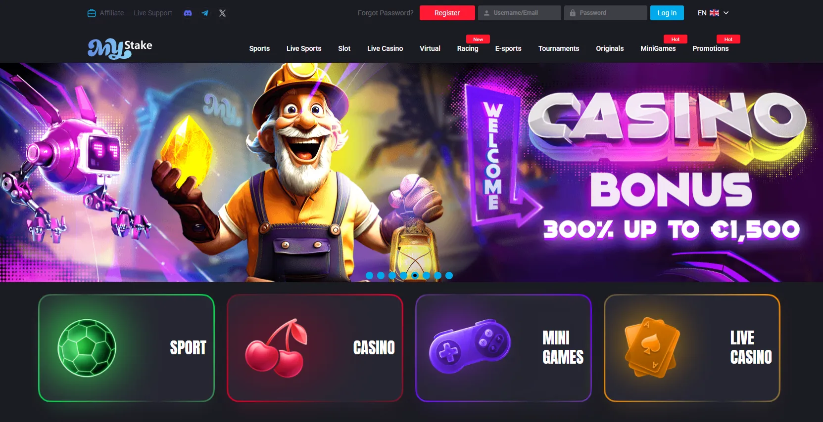 MyStake casino and sportsbook lobby