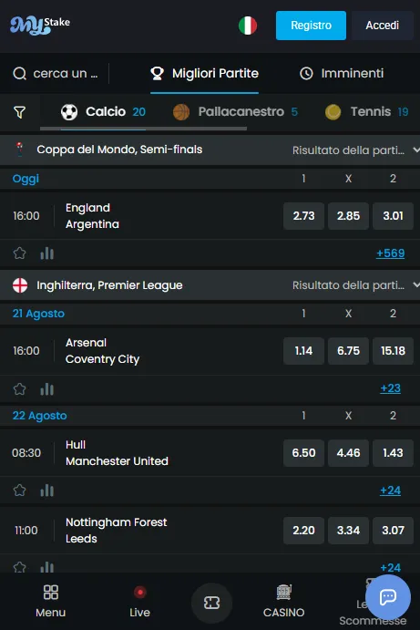 Scommesse sportive MyStake da mobile