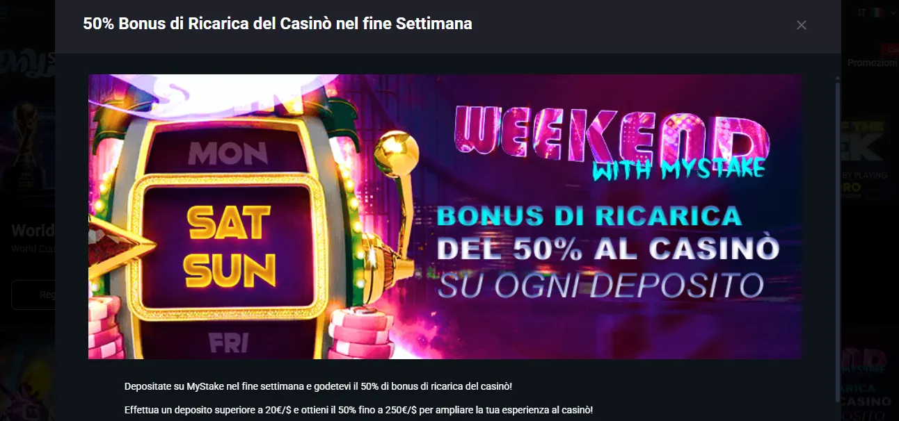 Bonus ricarica del fine settimana MyStake
