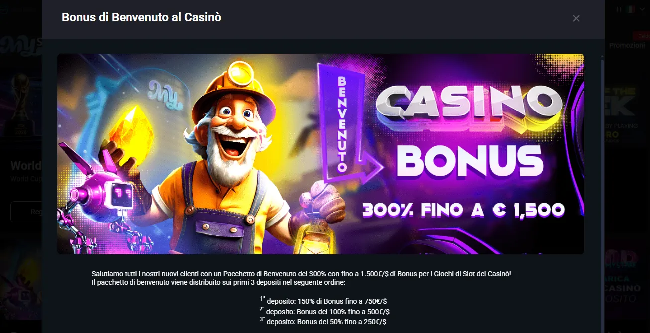 Bonus di benvenuto MyStake Casinò e offerte per le slot