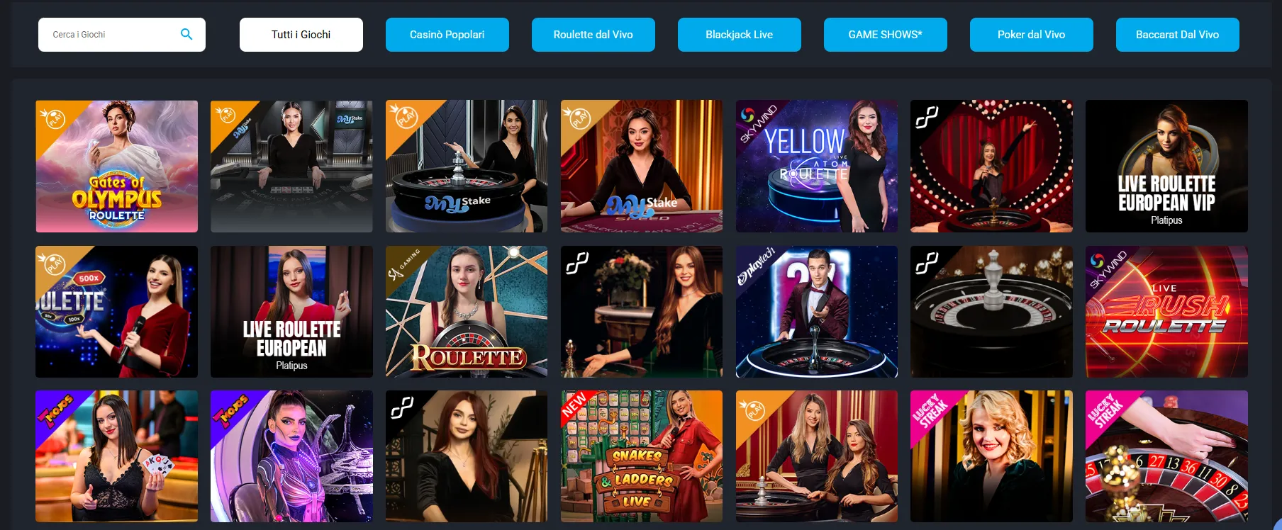 Tavoli con croupier dal vivo e giochi da casinò MyStake
