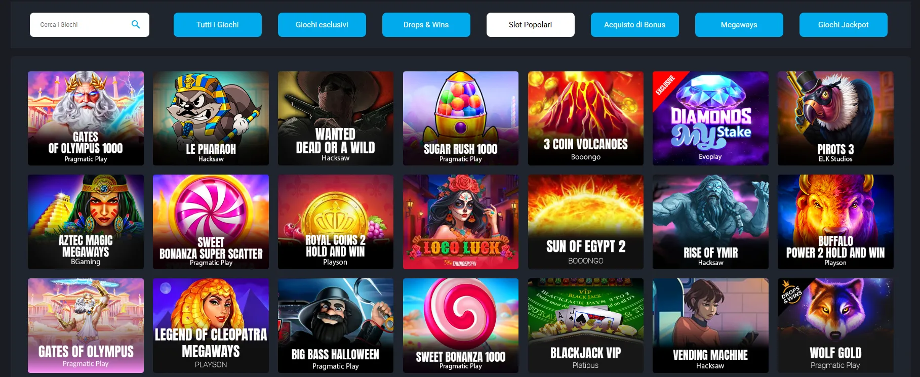 Lobby slot MyStake e giochi in evidenza