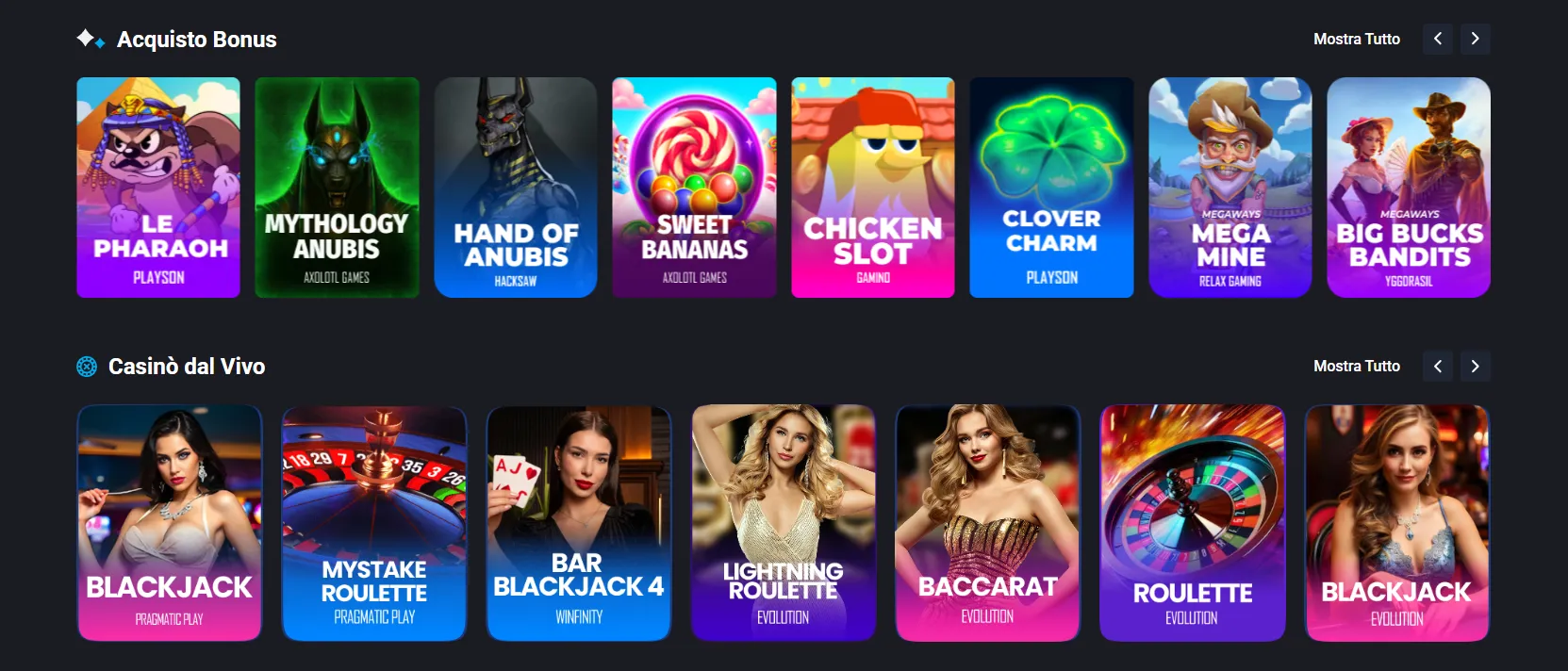 Giochi da casinò MyStake e casinò dal vivo