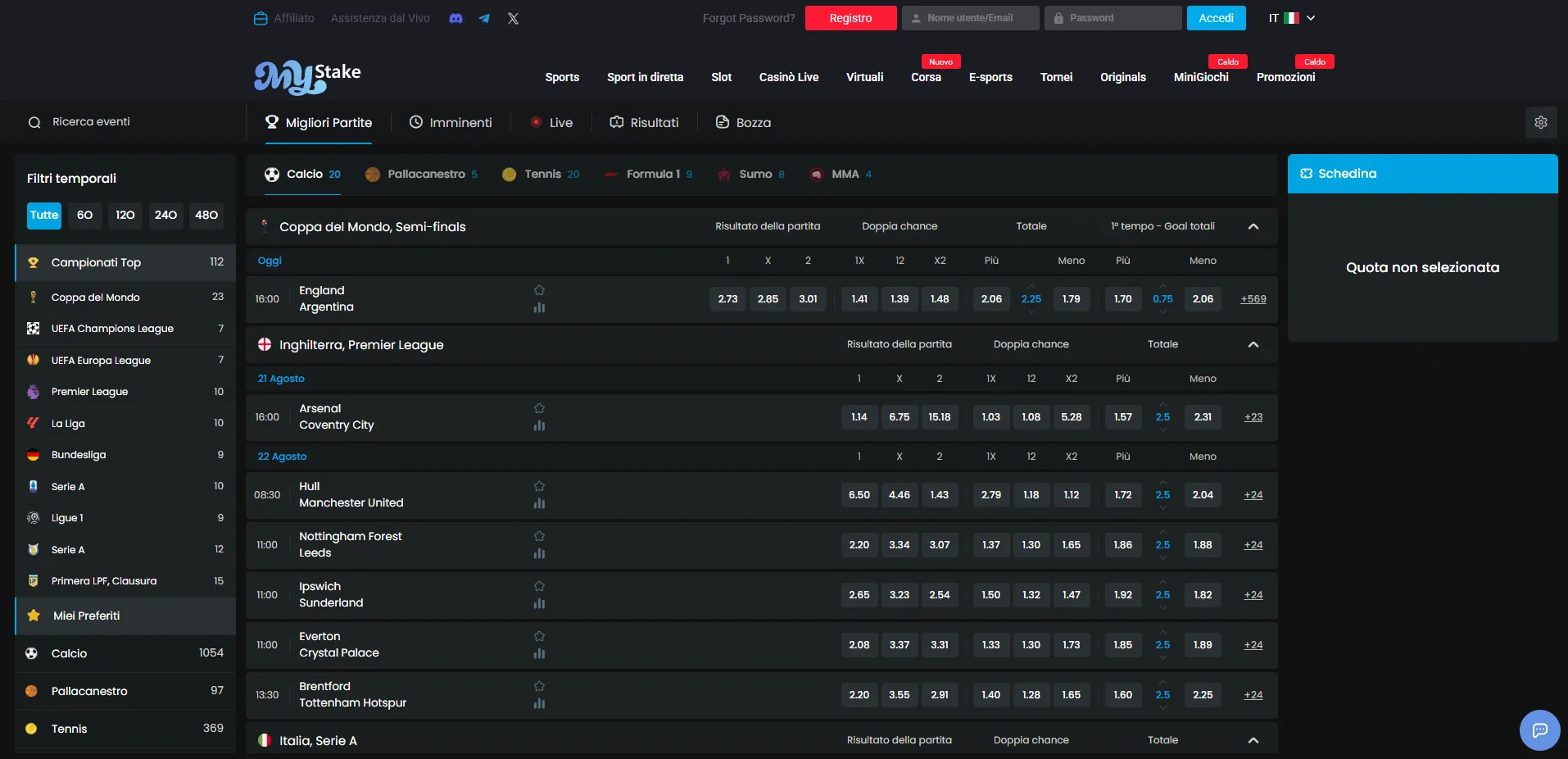 MyStake Sport e mercati di scommessa