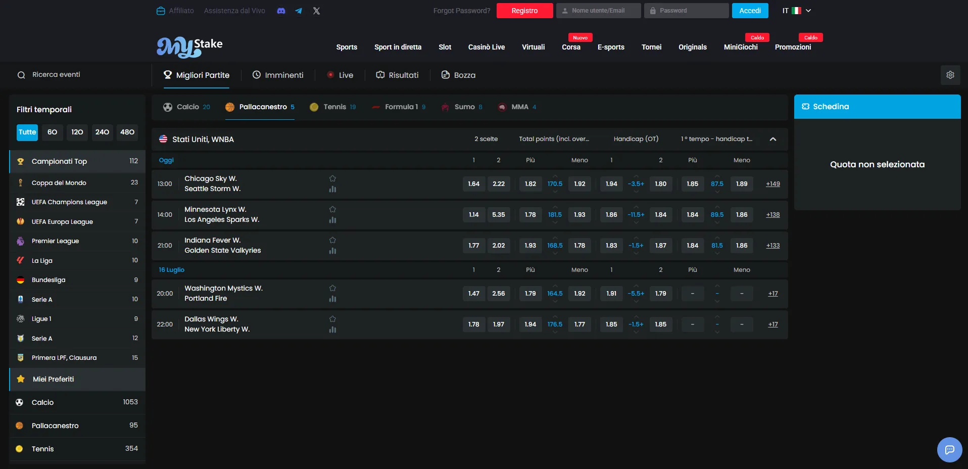 Mercati delle scommesse sportive MyStake
