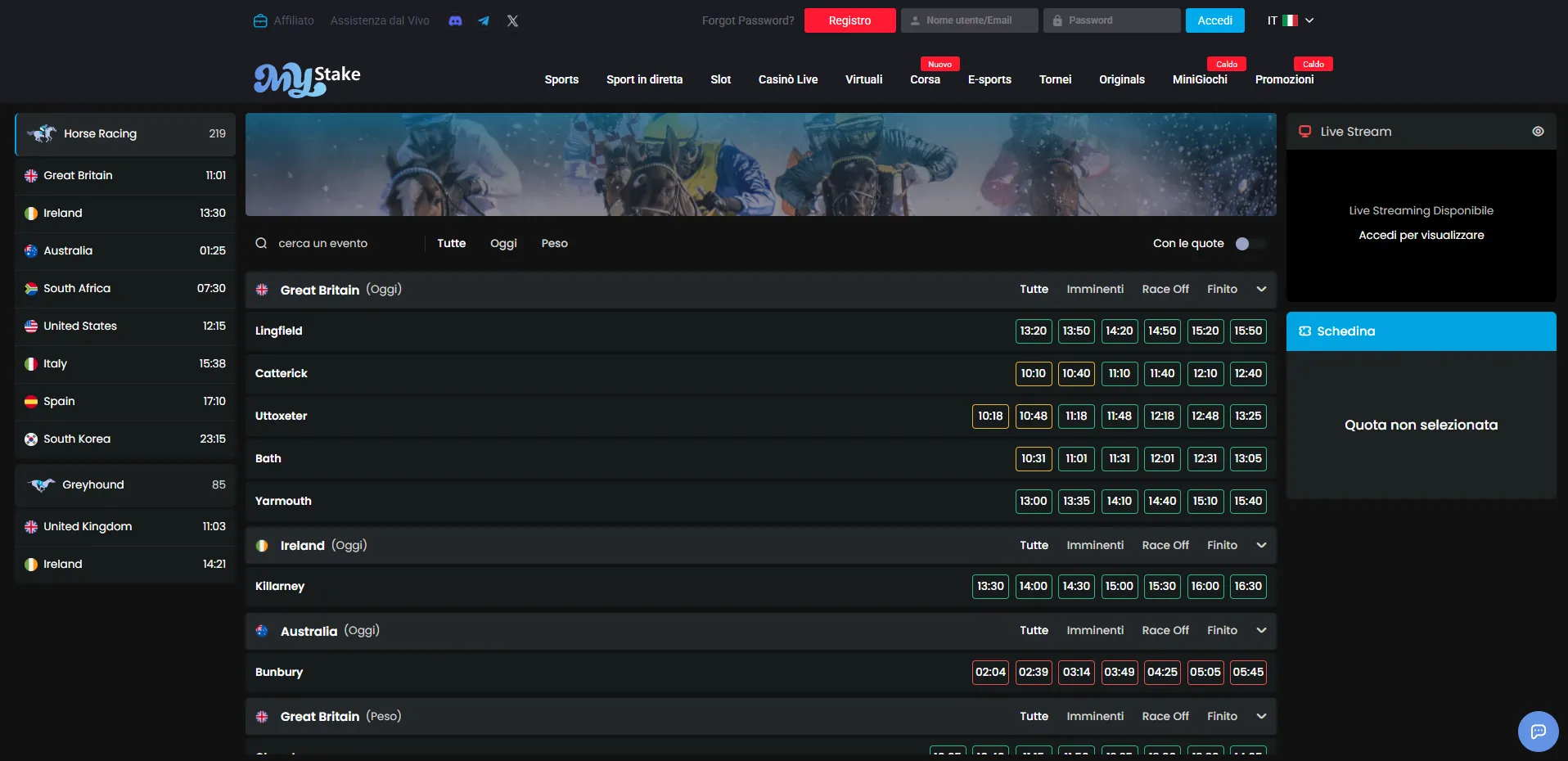 Corse e mercati sportivi MyStake
