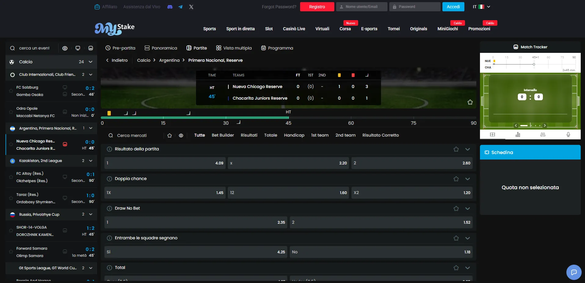 Scommesse live MyStake e quote in tempo reale